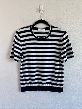 La Ligne Black White Striped Cotton Knit Sweater Medium Lightweight